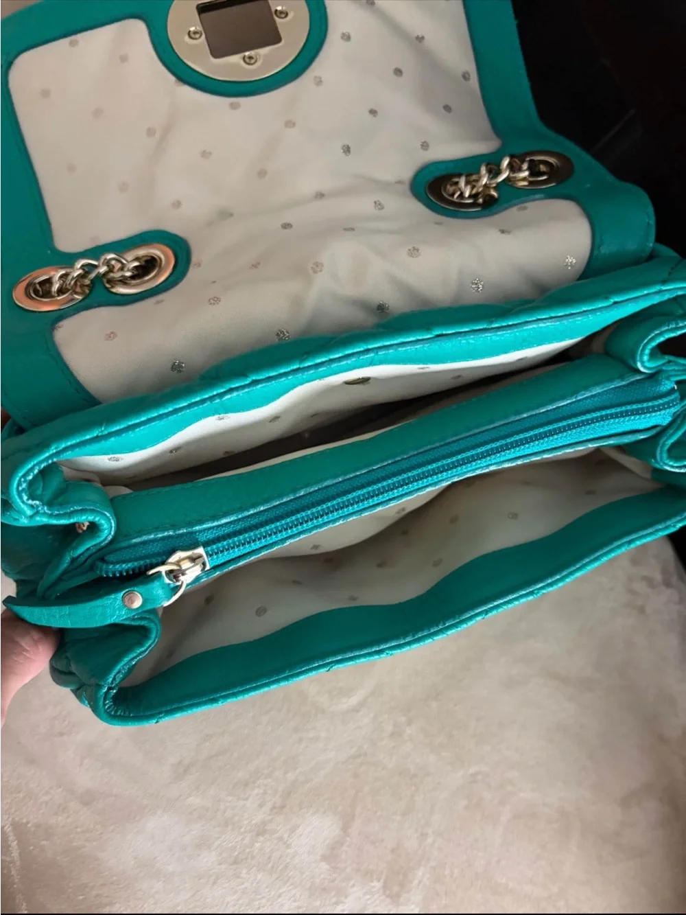 Kate SpadeTurquoise Quilted Shoulder Bag with Gold Chain